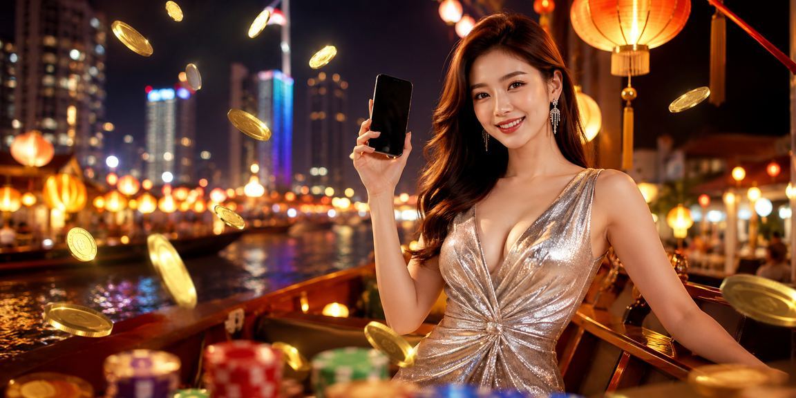 Người dùng tại Đà Nẵng chơi casino trực tuyến trên di động dưới ánh đèn lồng lung linh về đêm